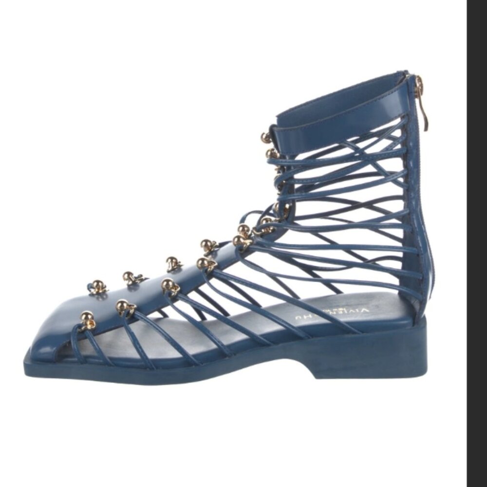 Vivienne Hu Studded Leather Strap Ankle Boots NIB - Picture 9 of 10